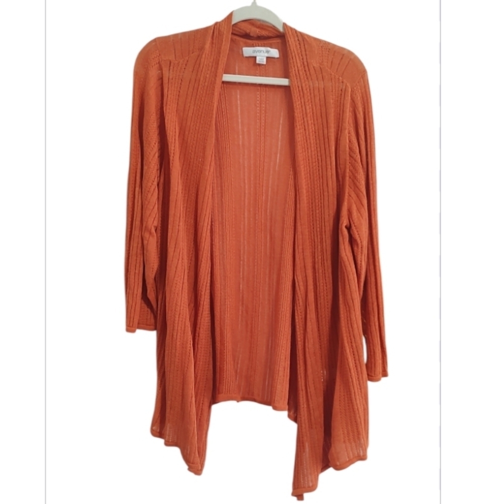 Avenue Vibrant Orange Open-Front Knit Cardigan Size 22/24